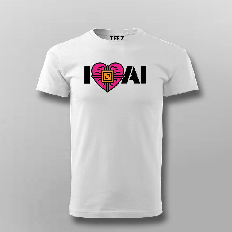 I Love AI Tech Circuit Heart T-Shirt for Men