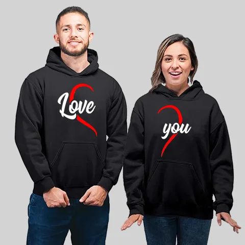 Love You Heart Couple Hoodies