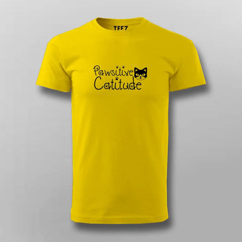 Pawsitive Catitude Funny Cat Lover T-shirt For Men