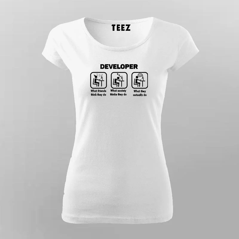 Developer What Friends Thinks They Do Funny Programming Joke T-Shirt For Women