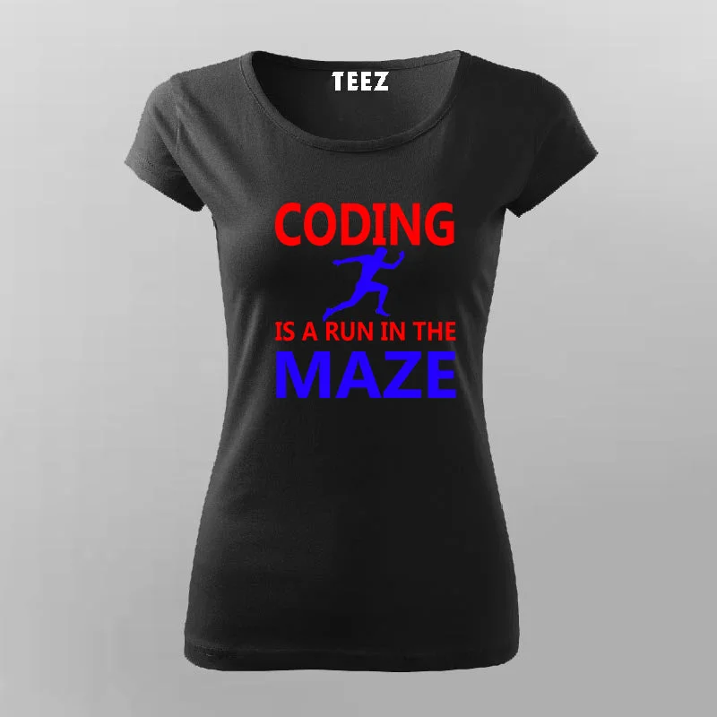 Coding is A Run in The Maze Funny Coding T-Shirt For Women