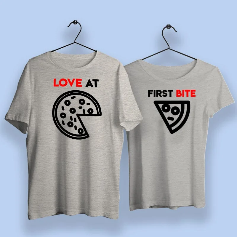 Love At First Bite Pizza Couple T Shirts India