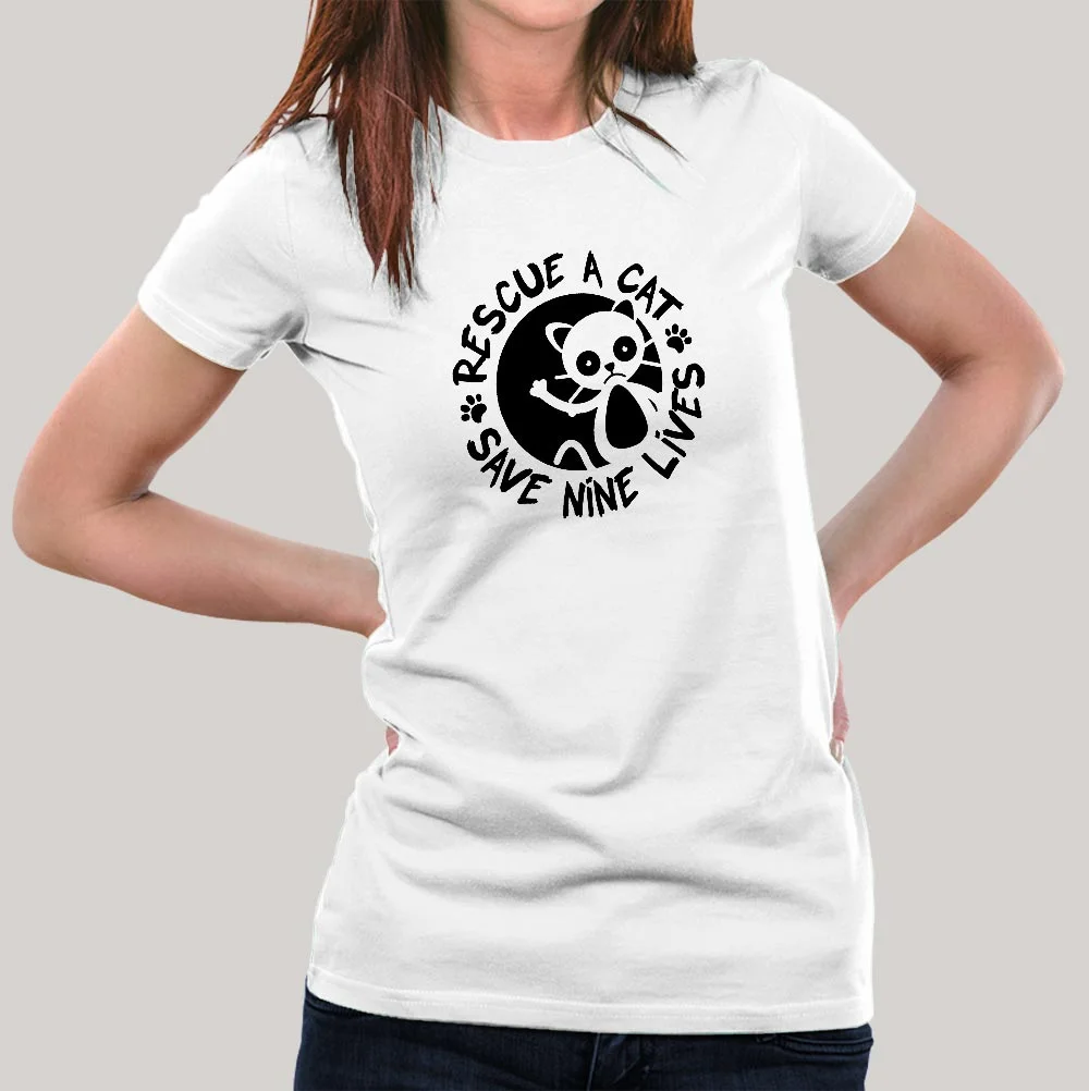 Rescue A Cat Save Nine Lives T-Shirt For Women