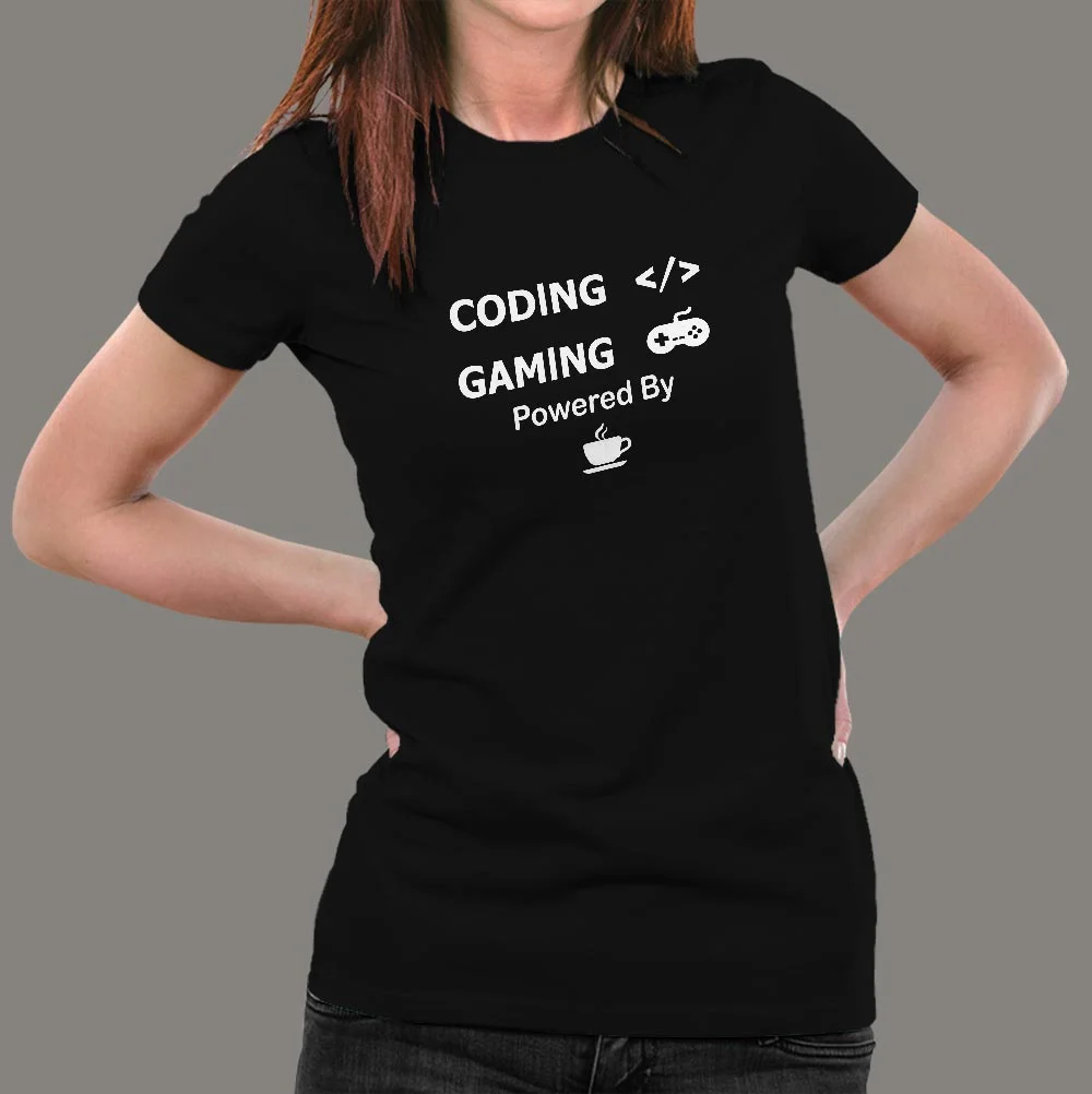 Coding And Gaming Powered By Coffee Programming T-Shirt For Women
