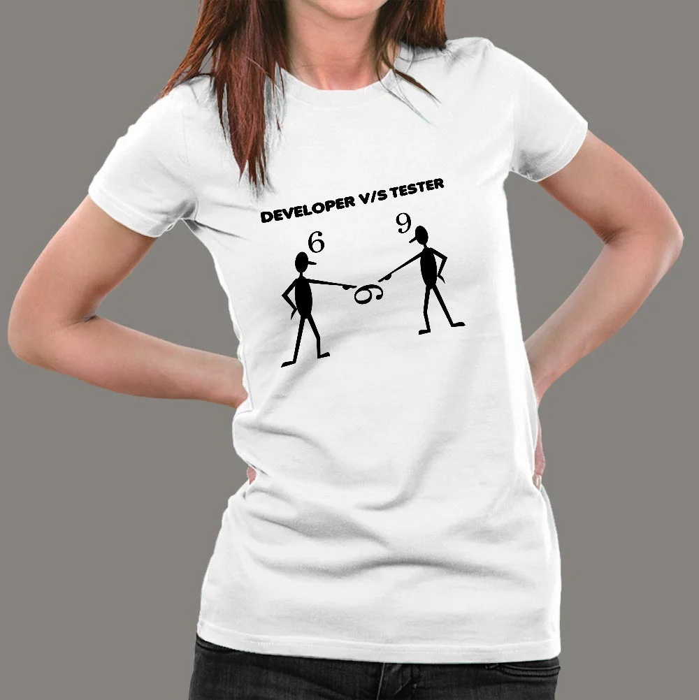 Developer Vs Tester Funny Arguments Programming T-Shirt For Women