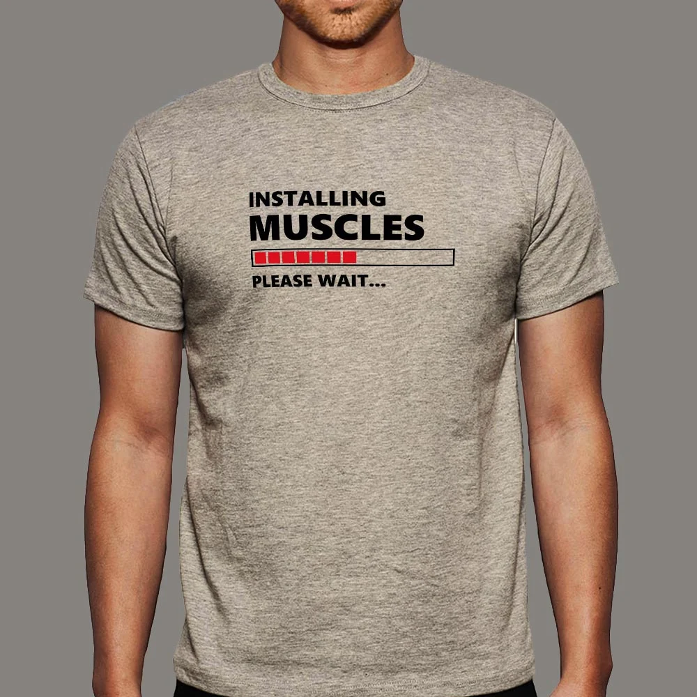 Installing Muscles Please Wait Funny Sport Gym T-Shirt For Men hover
